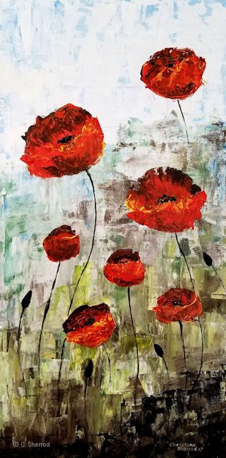 seaside poppies palette knife painting